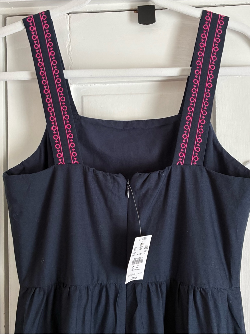 J. Crew NWT Dress - midi tiered navy with pink embroidery- size 0 - Picture 5 of 7